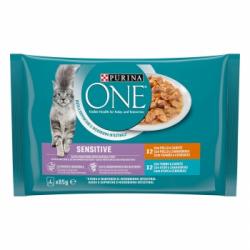 Comida húmeda de pollo y atún para gato Purina One Sensitive 4x85 g