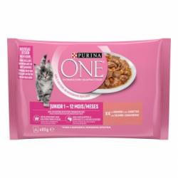 Comida húmeda de salmón para gato junior Purina One Junior 4x85 g.