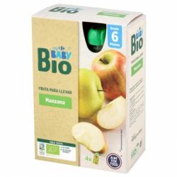 Preparado de manzana sin azúcar añadido desde 6 meses ecológico My Carrefour Baby sin gluten pack de 4 bolsitas de 100 g.