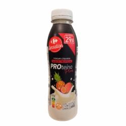 Yogur de proteínas líquido desnatado sabor tropical sin azúcar añadido Carrefour Sensation sin gluten 400 g.