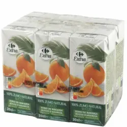 Zumo de naranja Carrefour Extra sin pulpa pack 6 briks 20 cl.