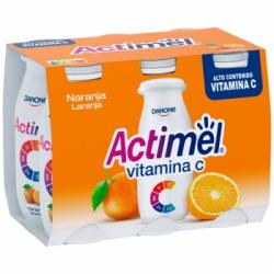 Leche fermentada líquida de naranja Vit C Actimel pack de 6 unidades de 100 g.