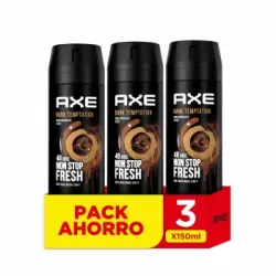 Desodorante en spray Dark Temptation Axe pack de 3 unidades de 150 ml.