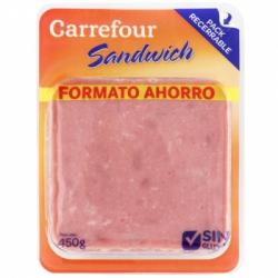Fiambre de cerdo cocido en lonchas sándwich Carrefour sin gluten 450 g.