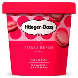 Helado crema de fresa y frambuesa con salsa de frambuesa y trocitos de macarons Häagen-Dazs 364 g.