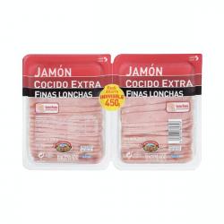 Jamón cocido extra Hacendado finas lonchas 2 paquetes X 0.225 kg