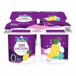 Leche fermentada desnatada con piña sin azúcar añadido Kaiku sin gluten sin lactosa pack de 4 unidades de 125 g.