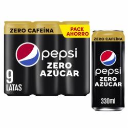 Pepsi zero azúcar zero cafeína pack 9 latas 33 cl.