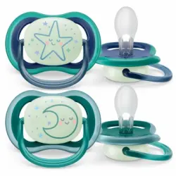 Chupete anatómico de silicona niño 6-18m Ultra Air Nighttime Philips Avent 2 ud.