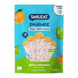 Snack infantil desde 6 meses de pera y melocotón ecológico Smileat Smilados sin gluten 250 g.