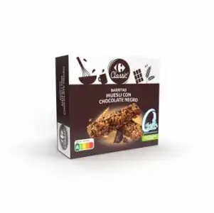 Barritas de cereales con chocolate negro sin azúcares añadidos Carrefour Classic 132 g.
