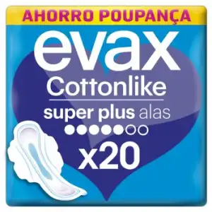 Compresas super plus con alas Cottonlike Evax 20 ud.