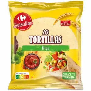 Tortillas de trigo Sensation Carrefour sin aceite de palma 10 ud.