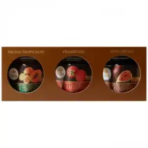 Confitura de frutas tropicales, frambuesa e higo negro Extra Carrefour pack de 3 unidades de 45 g.