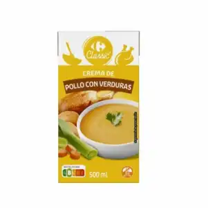 Crema de pollo con verduras Classic Carrefour sin gluten brik 500 ml.