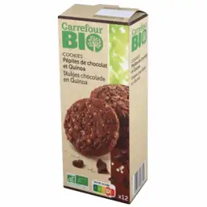 Galletas de mantequilla con pepitas de chocolate y quinoa ecológica Carrefour Bio 175 g.