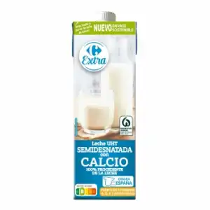 Leche semidesnatada con calcio Carrefour brik 1 l.