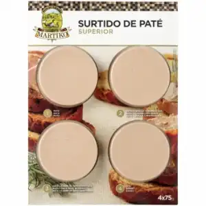 Tabla surtido de paté superior: pato, oca, pato con cebolla caramelizada y pato confitado Martiko sin gluten pack de 4 unidades de 75 g.