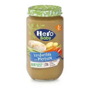 Tarrito de verduritas con merluza desde 8 meses Hero Baby sin aceite de palma 235 g.