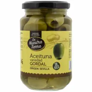 Aceitunas gordal sin hueso De Nuestra Tierra 180 g.