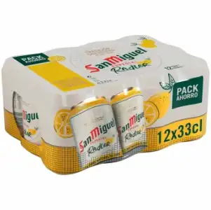 Cerveza San Miguel Radler con limón pack de 12 latas de 33 cl.
