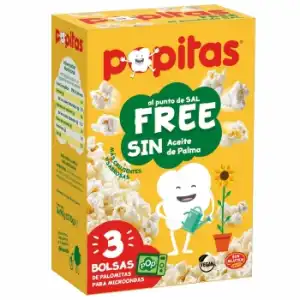 Palomitas al punto de sal para microondas Popitas sin gluten y sin aceite de palma pack 3 unidades de 90 g.