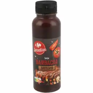 Salsa barbacoa al bourbon Sensation Carrefour sin gluten bote 330 g.