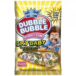 Chicle hinchable sabor tutti frutti Cry Baby Dubble Bubble sin gluten 85 g.