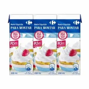 Nata liquida para montar Carrefour pack de 3 unidades de 200 ml.