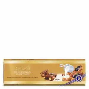 Chocolate suizo con leche, pasas y avellanas Lindt 300 g.