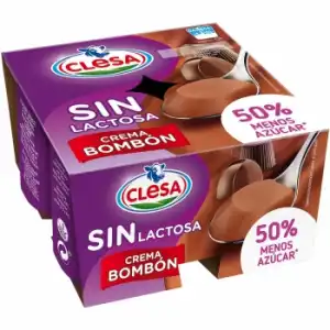 Crema bombón 50% menos de azúcar añadido Clesa sin gluten sin lactosa pack de 4 unidades de 125 g.