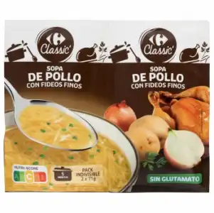 Sopa de pollo Classic Carrefour pack de 2 sobres de 71 g.