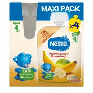 Bolsita de plátano y manzana desde 4 meses Nestlé sin gluten pack de 4 unidades de 90 g.