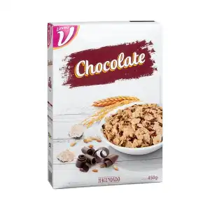 Cereales copos de trigo, arroz y cebada integral Hacendado con chocolate Caja 0.45 kg