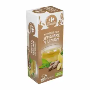 Té verde con jengibre y limón en bolsitas Carrefour Classic 25 ud.