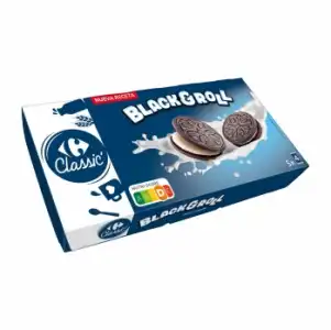 Galletas de cacao rellenas de crema Black&Roll Carrefour 220 g.