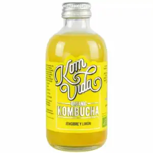 Kombucha de jengibre y limón ecológico Komvida sin gluten botella 25 cl.