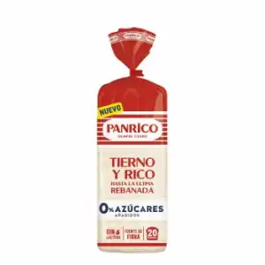 Pan de molde sin corteza 0% azúcares añadidos Panrico sin lactosa 450 g.