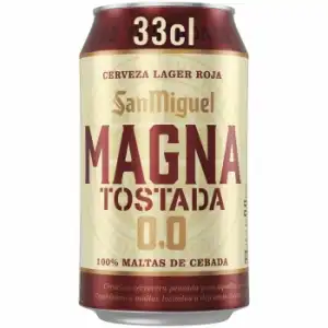 Cerveza San Miguel Magna tipo Lager tostada 0,0 sin alcohol lata 33 cl.