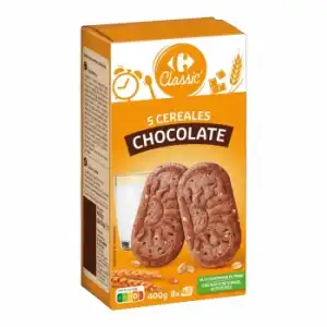 Galletas con cinco cereales y chocolate Classic Carrefour 400 g.