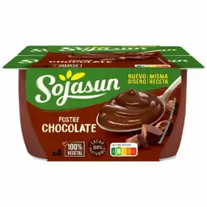 Postre de soja sabor chocolate Sojasun sin gluten sin lactosa pack de 4 unidades de 100 g.