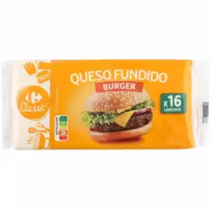 Queso fundido en lonchas burguer Carrefour 300 g.