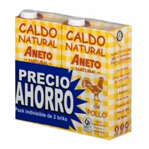 Caldo natural de pollo Aneto sin gluten y sin lactosa pack de 2 briks de 1 l.