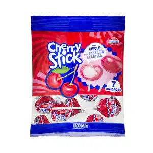 Caramelos con palo Cherry Stick Hacendado con chicle sabor cereza Paquete 0.105 kg