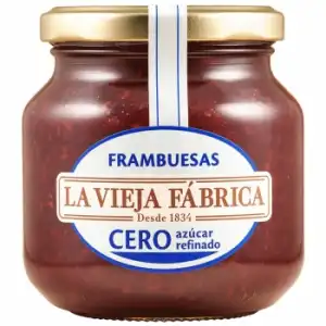 Mermelada de frambuesa cero azúcar refinado La Vieja Fábrica sin gluten 280 g.