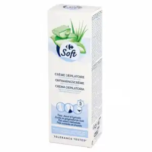 Crema depilatoria con aloe vera y manteca de karité piel sensible Carrefour Soft 200 ml.