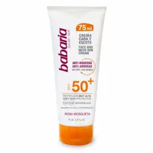 Crema facial cara y escote SPF50+ protección muy alta anti-manchas y antiarrugas rosa mosqueta Babaria 75 ml.