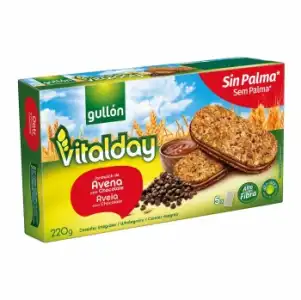 Galletas de avena rellenas de crema de chocolate Vitalday Gullón sin aceite de palma 220 g.