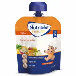 Bolsita de frutas variadas desde 12 meses sin azúcares añadidos Nutribén Fruta & Go! sin gluten 90 g.