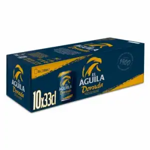 Cerveza El Aguila dorada pack de 10 latas de 33 cl.